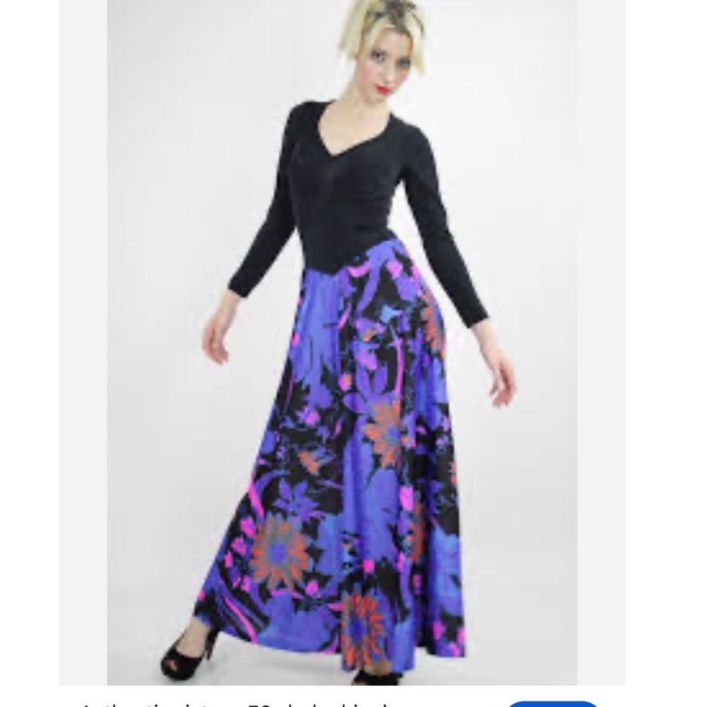Vintage 70s Olga Maxi Dress lounge Floral Long Sleeve V-Neck Purple Pink Size 12
